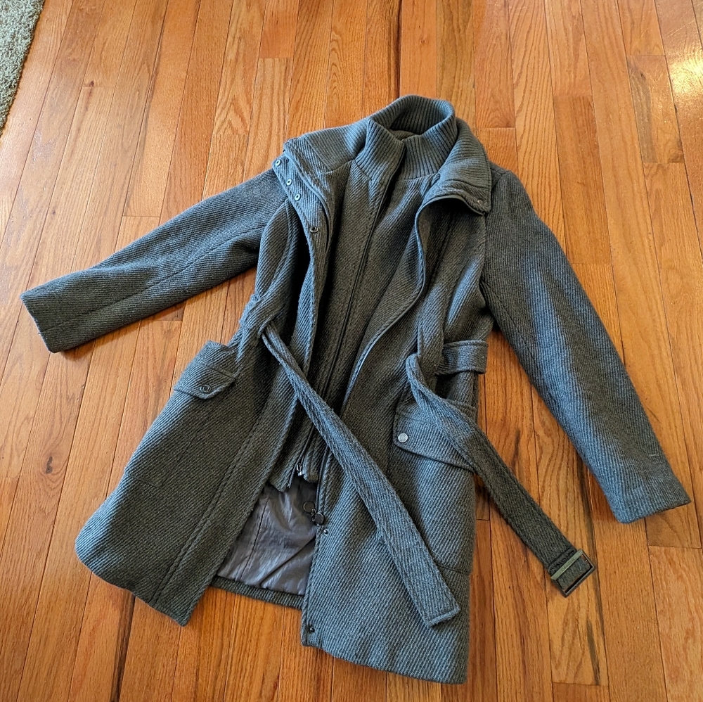 Wool-Blend Belted Women's Coat - Gray